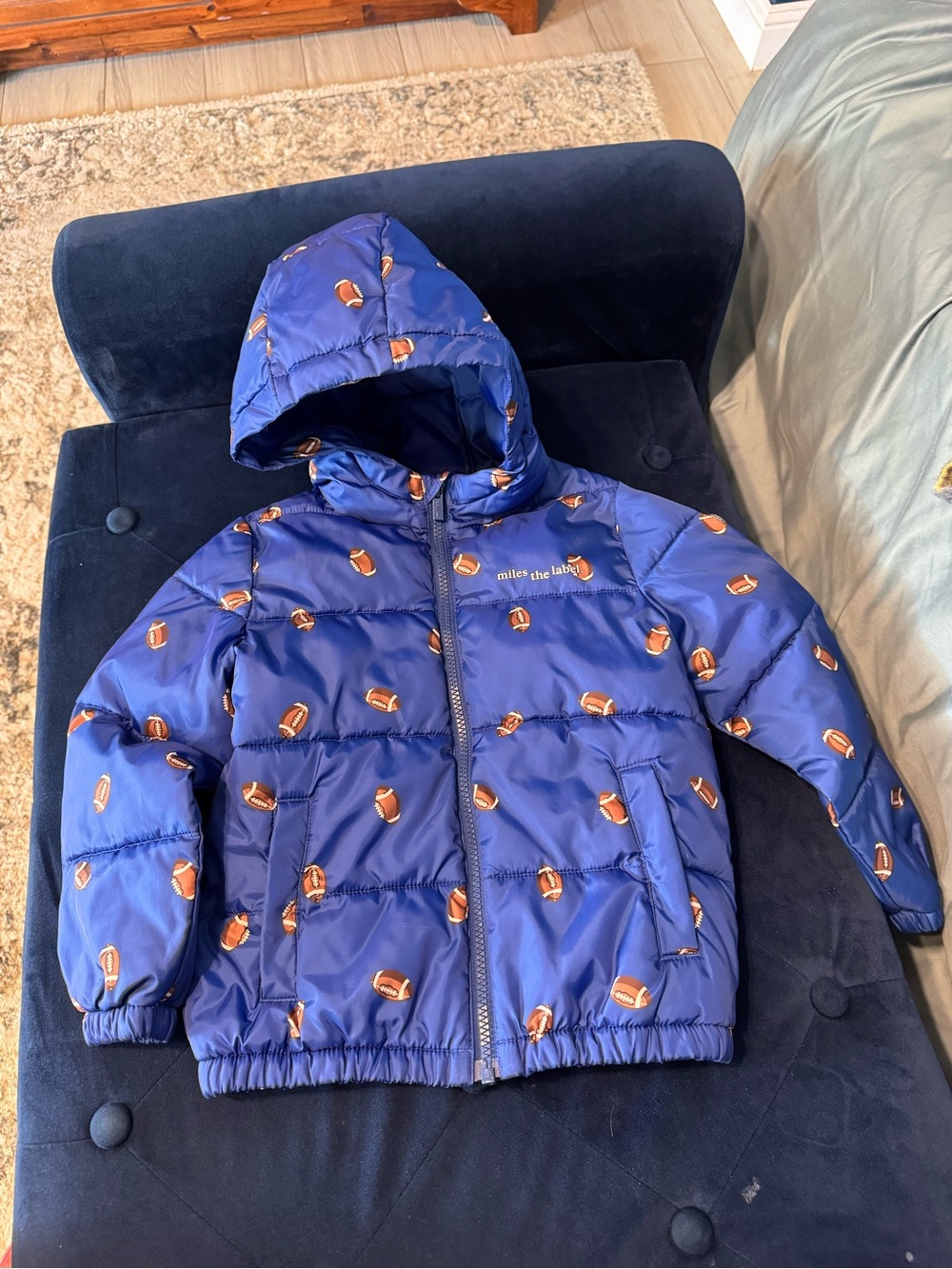 Kids' Blue Football-Print Puffer Jacket by Miles the Label